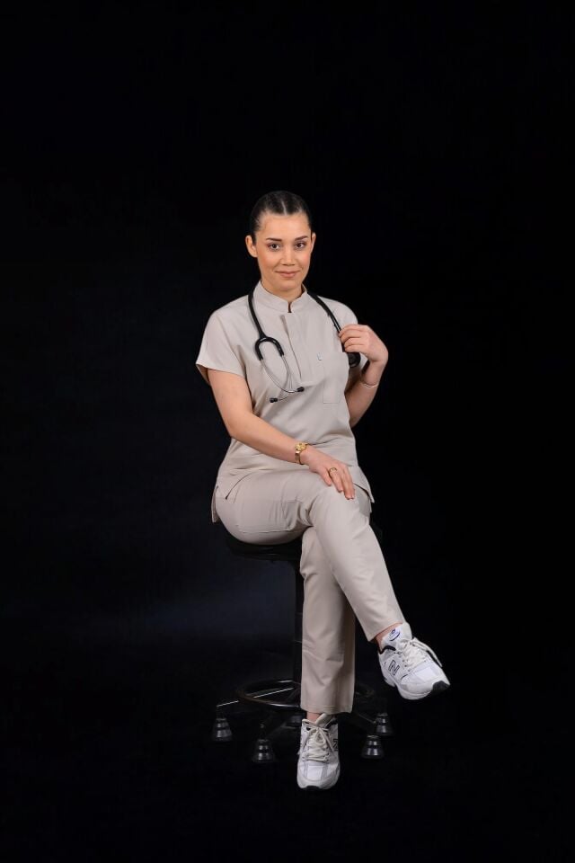 Premium Likralı Snap Seri Kadın Bej Scrubs