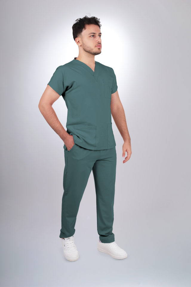 Premium Likralı Klasik Seri Erkek Okyanus Mavisi Scrubs