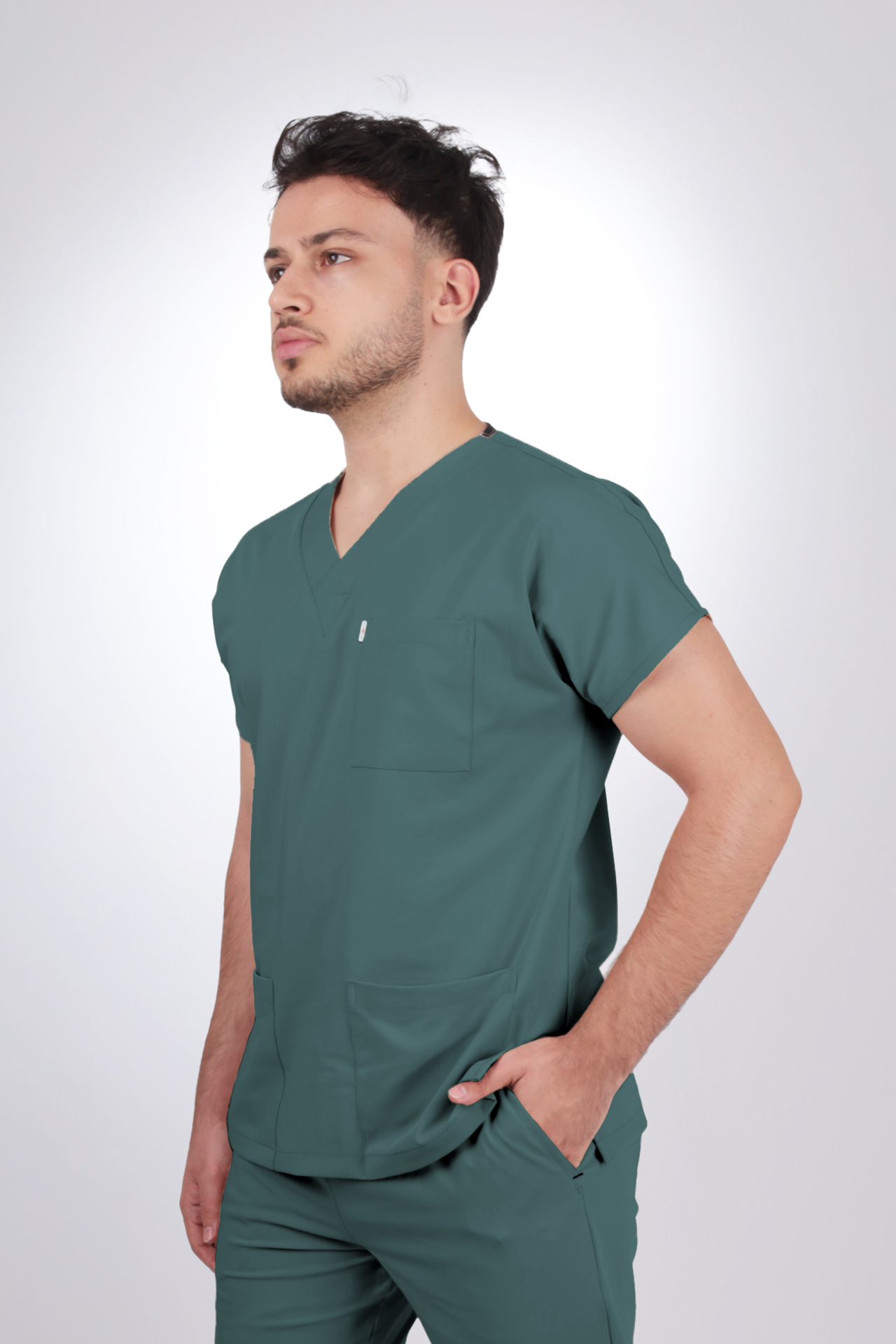 Premium Likralı Klasik Seri Erkek Okyanus Mavisi Scrubs