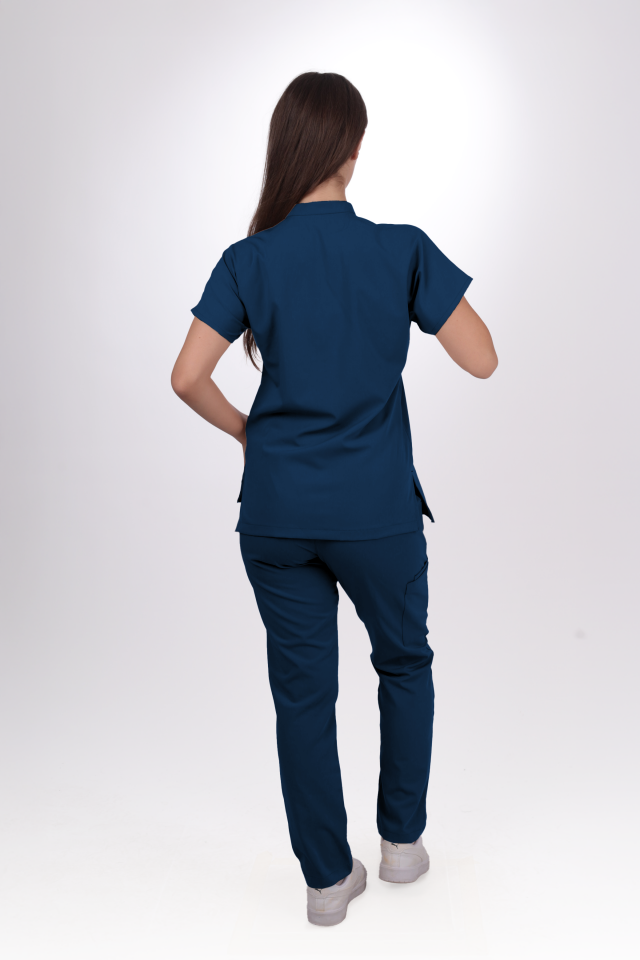 Premium Likralı Snap Seri Kadın Marine Petrol Scrubs