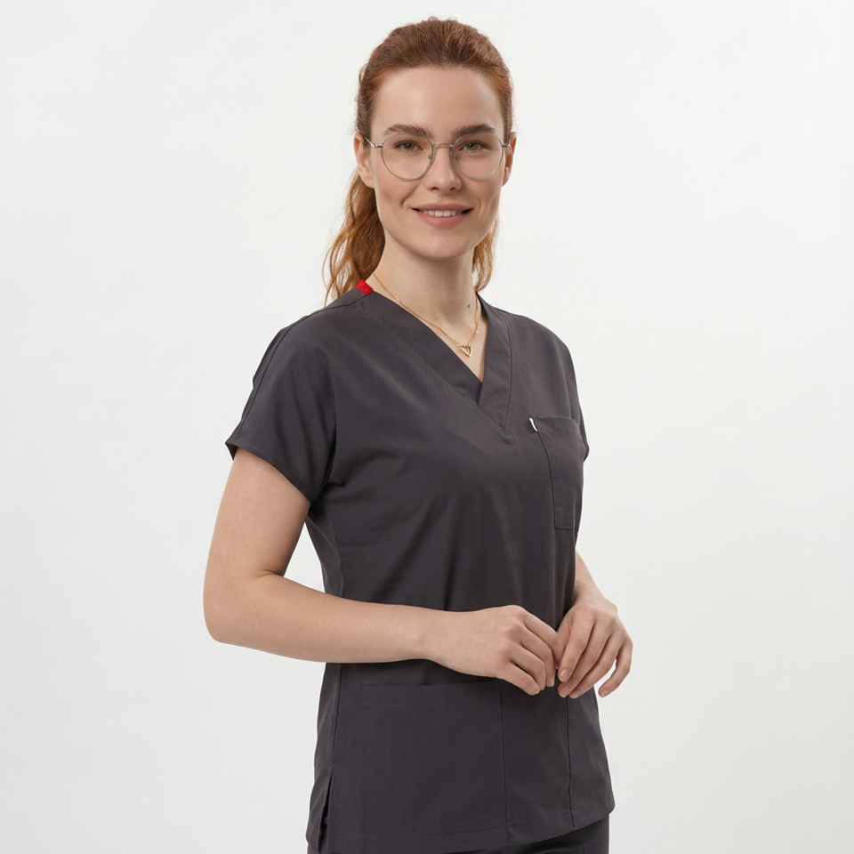 Likralı Klasik Seri Kadın Antrasit Gri Scrubs