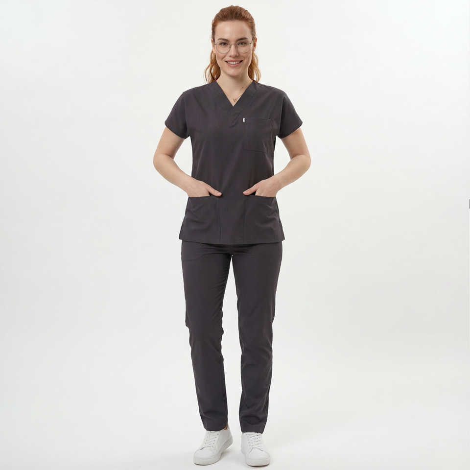 Likralı Klasik Seri Kadın Antrasit Gri Scrubs