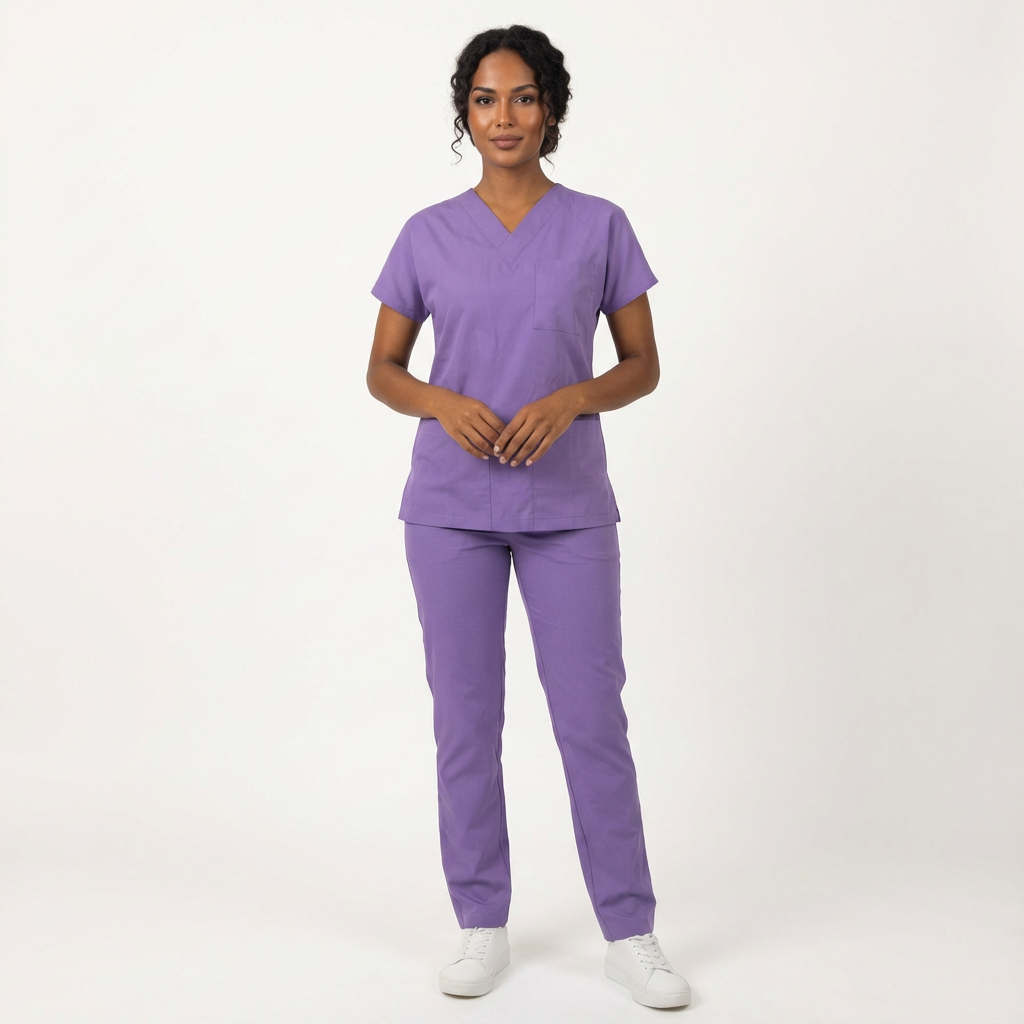 Likralı Klasik Seri Kadın Lila Scrubs