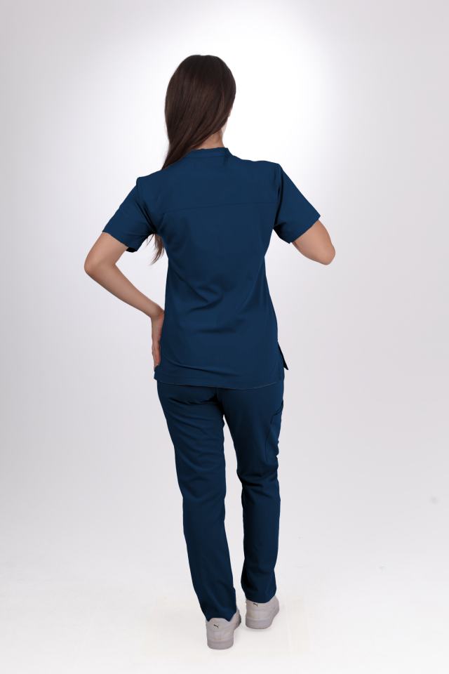 Premium Likralı Lotus Seri Kadın Marine Petrol Scrubs