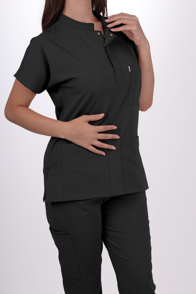 Premium Likralı Snap Seri Kadın Antrasit Gri Scrubs