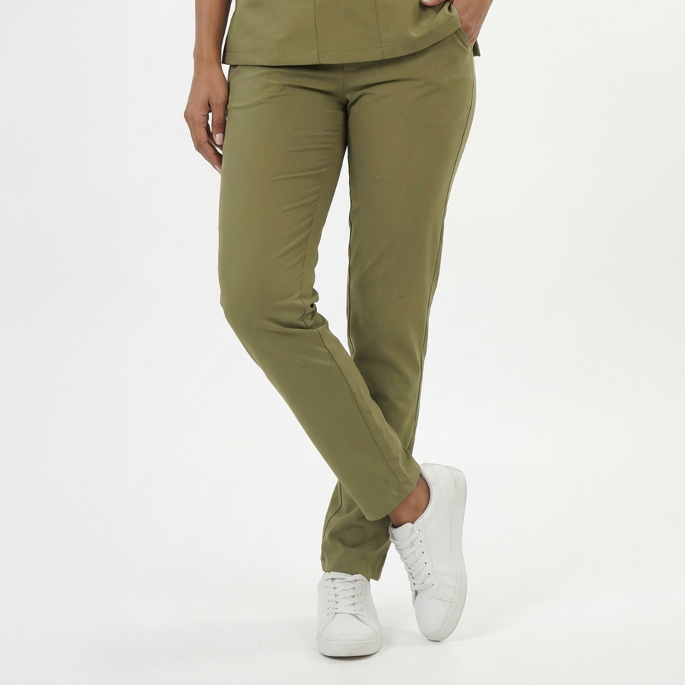 Likralı Klasik Seri Kadın Haki Scrubs