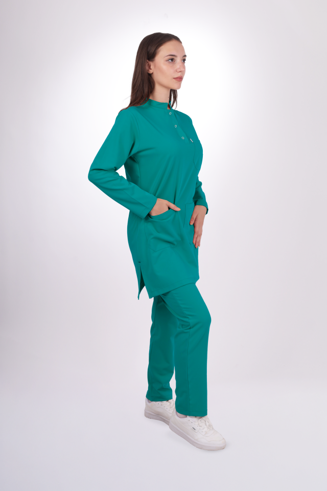 Premium Likralı Tesettür Seri Kadın Cerrahi Yeşili Scrubs