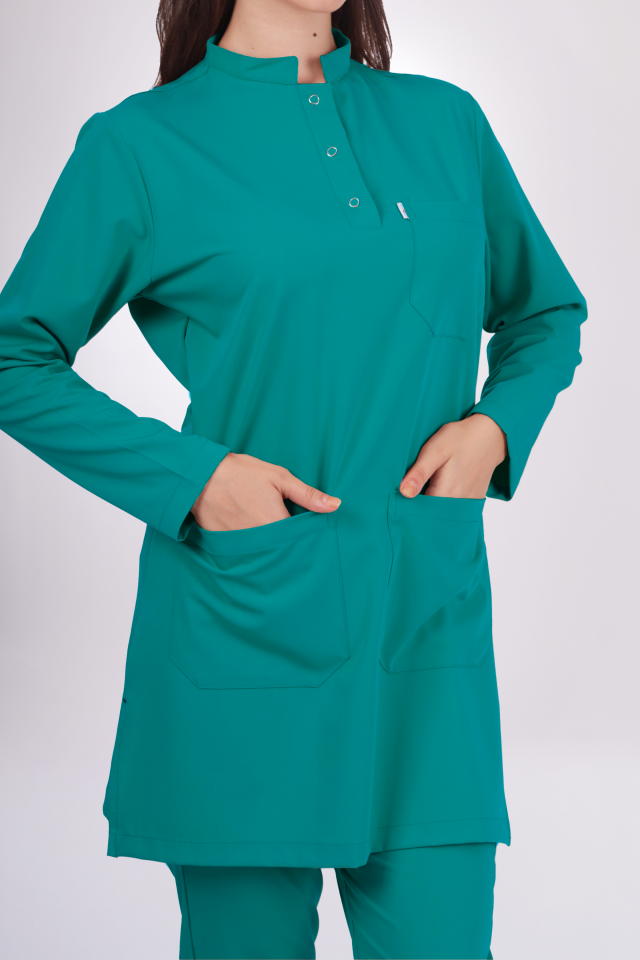 Premium Likralı Tesettür Seri Kadın Cerrahi Yeşili Scrubs