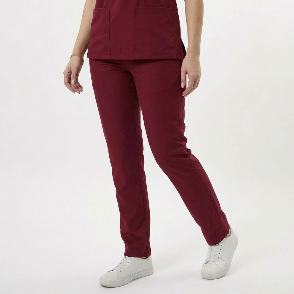 Likralı Klasik Seri Kadın Bordo Scrubs