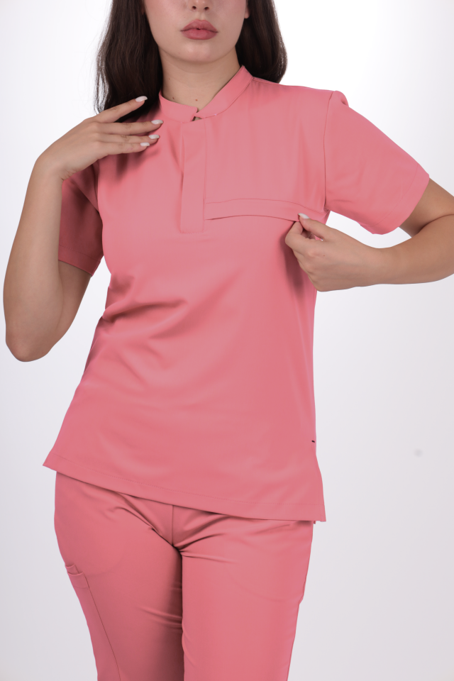 Premium Likralı Lotus Seri Kadın Pembe Scrubs