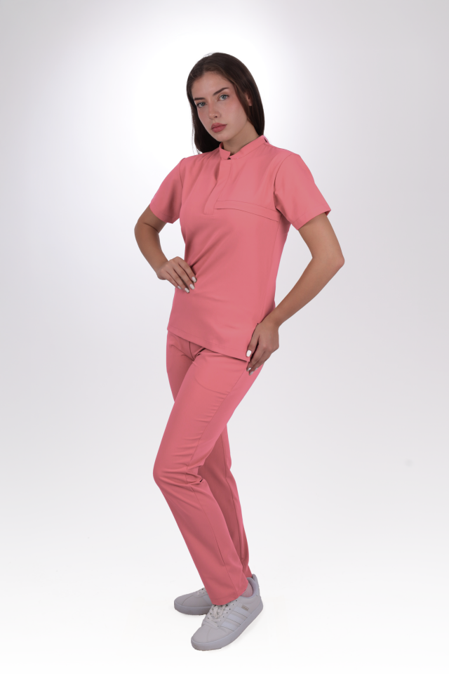 Premium Likralı Lotus Seri Kadın Pembe Scrubs