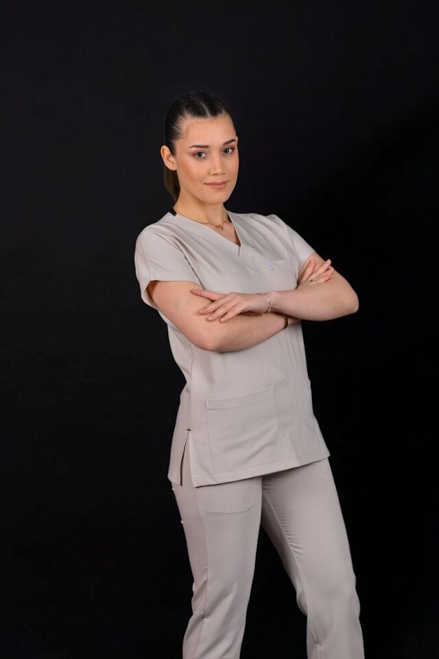 Premium Likralı Klasik Seri Kadın Bej Scrubs
