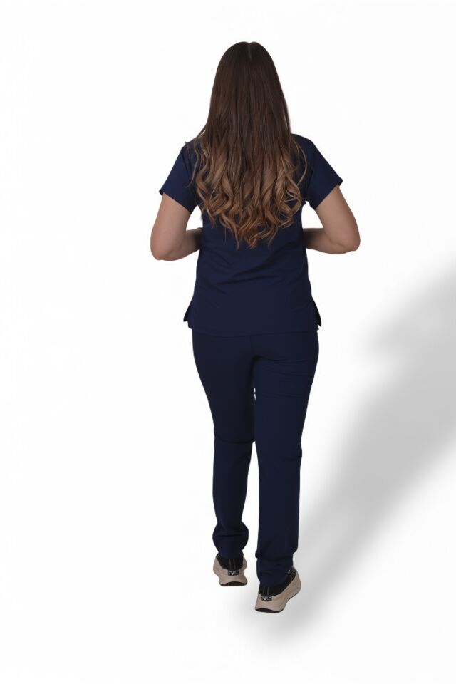 Premium Likralı Zipper Seri Kadın İndigo Lacivert Scrubs