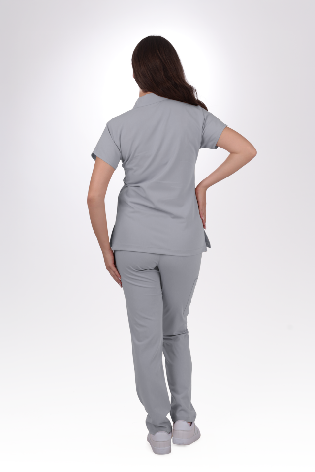 Premium Likralı Zipper Seri Kadın Açık Gri Scrubs