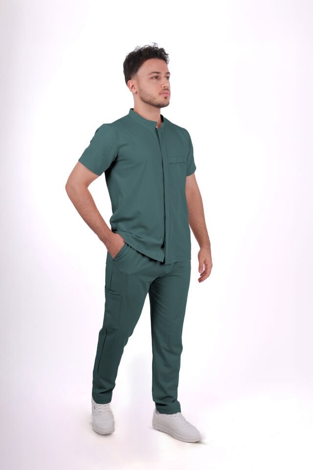 Premium Likralı Boydan Çıtçıt Seri Erkek Okyanus Mavisi Scrubs