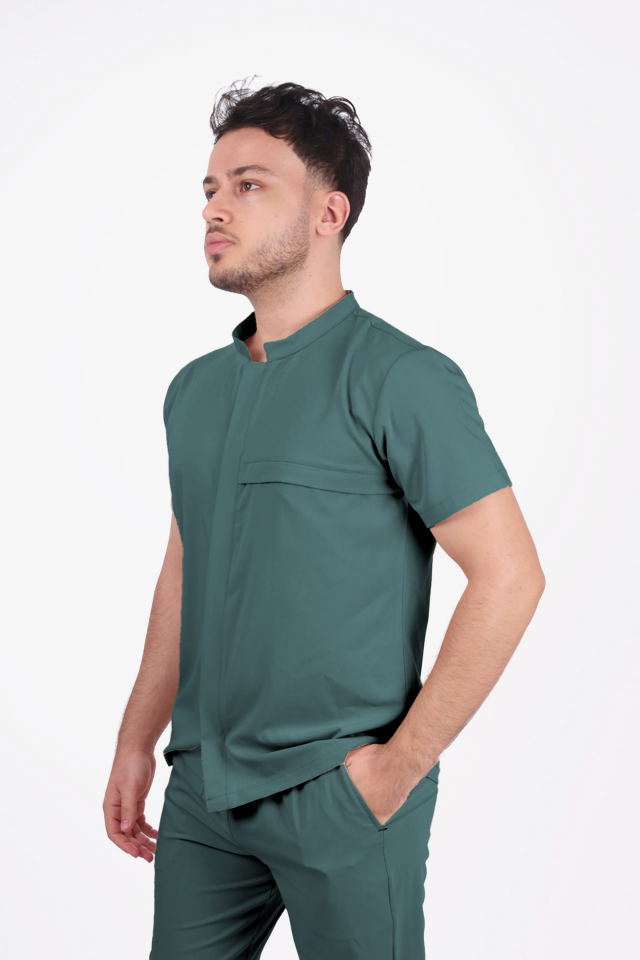 Premium Likralı Boydan Çıtçıt Seri Erkek Okyanus Mavisi Scrubs