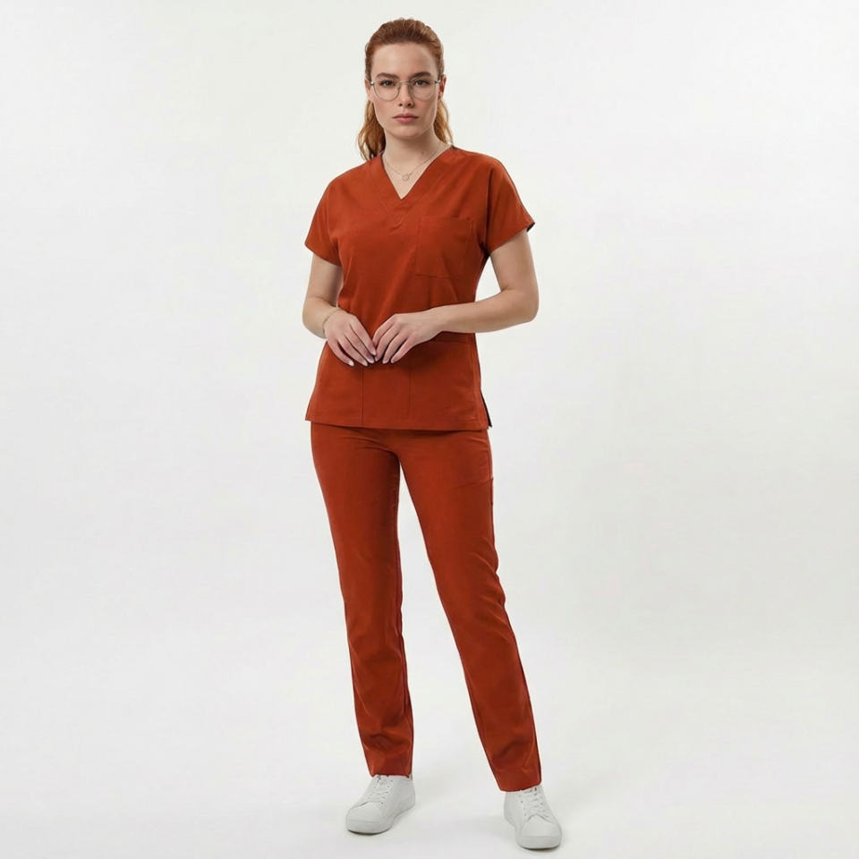 Likralı Klasik Seri Kiremit Scrubs