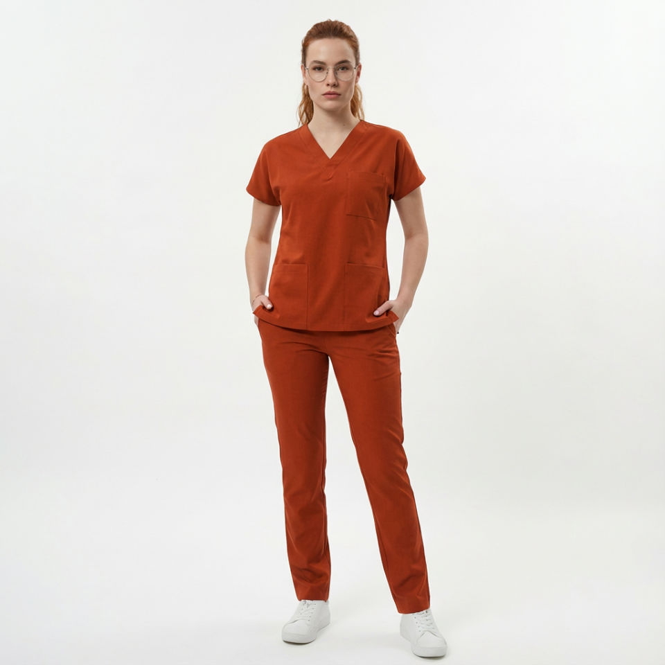 Likralı Klasik Seri Kiremit Scrubs