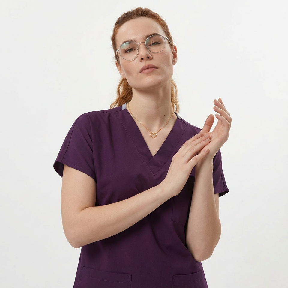 Likralı Klasik Seri Kadın Mürdüm Scrubs