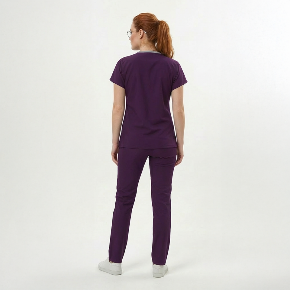 Likralı Klasik Seri Kadın Mürdüm Scrubs