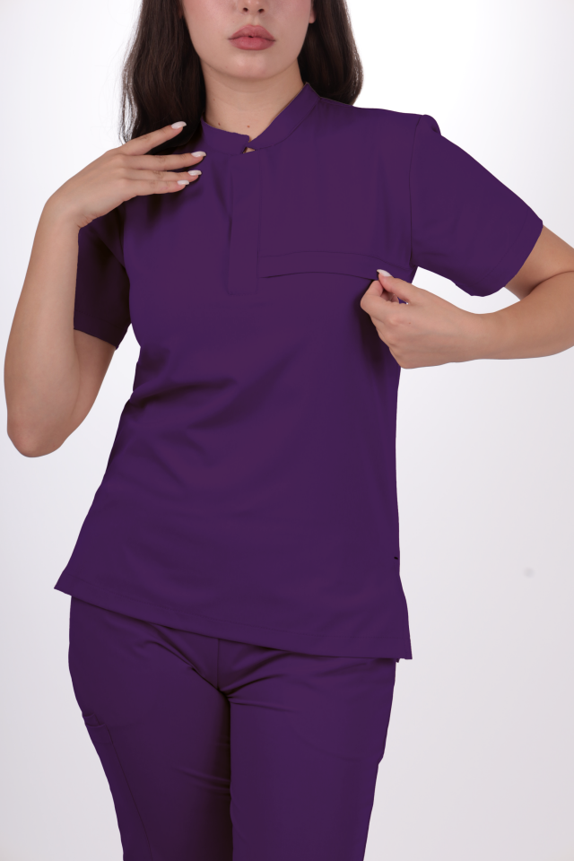 Premium Likralı Lotus Seri Kadın Mor Scrubs