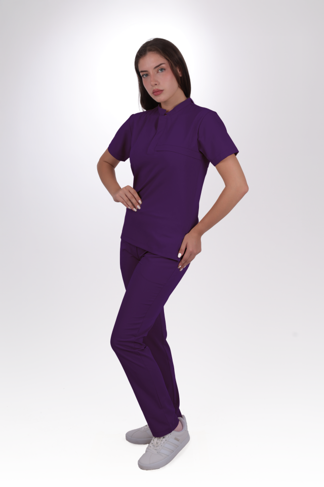 Premium Likralı Lotus Seri Kadın Mor Scrubs