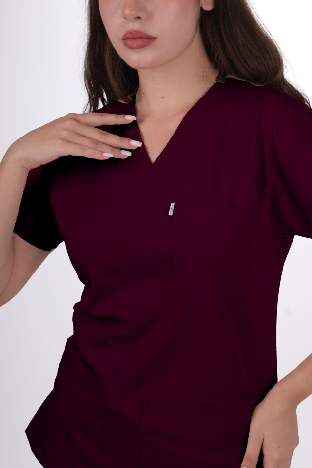 Likralı Klasik Seri Kadın Mürdüm Scrubs