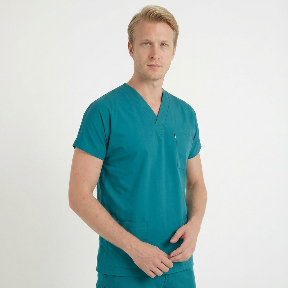 Terycoton Kumaş Klasik Seri Erkek Cerrahi Yeşil Scrubs