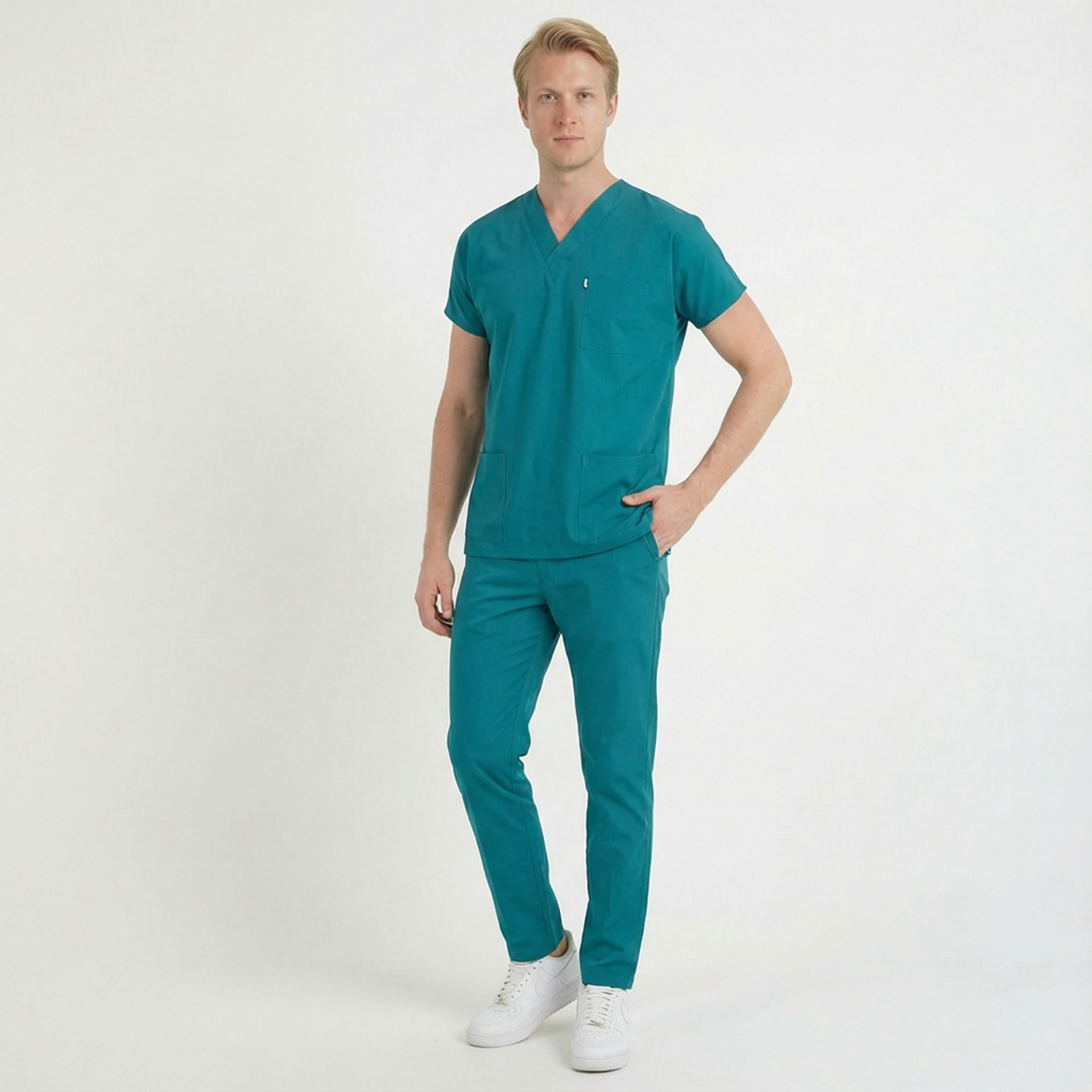 Terycoton Kumaş Klasik Seri Erkek Cerrahi Yeşil Scrubs