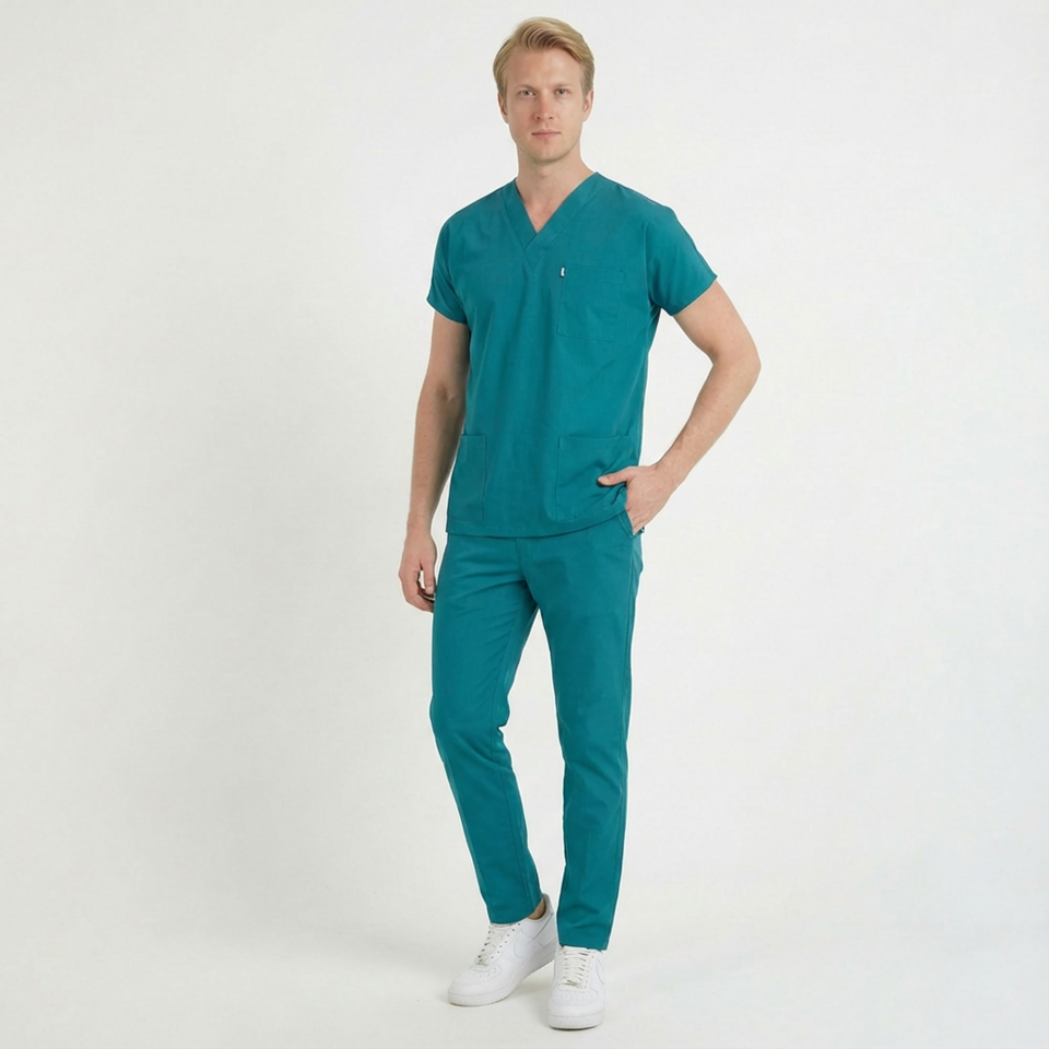 Terycoton Kumaş Klasik Seri Erkek Cerrahi Yeşil Scrubs