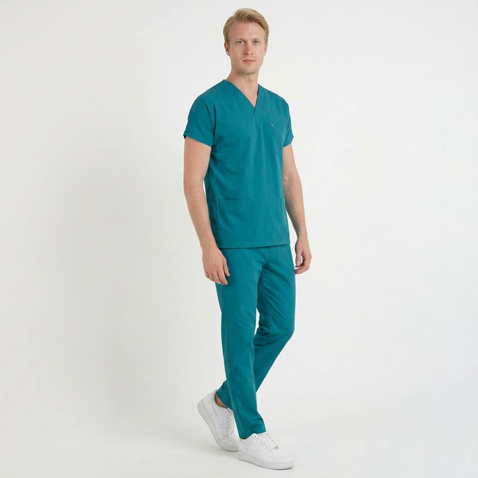 Terycoton Kumaş Klasik Seri Erkek Cerrahi Yeşil Scrubs