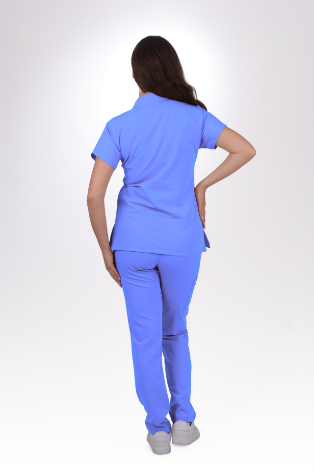 Premium Likralı Zipper Seri Kadın Açık Mavi Scrubs