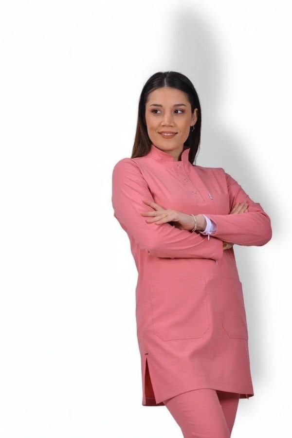 Likralı Tesettür Seri Kadın Mercan Pembesi Scrubs
