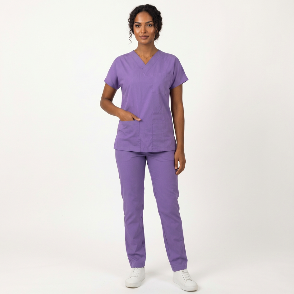 Likralı Klasik Seri Kadın Lila Scrubs
