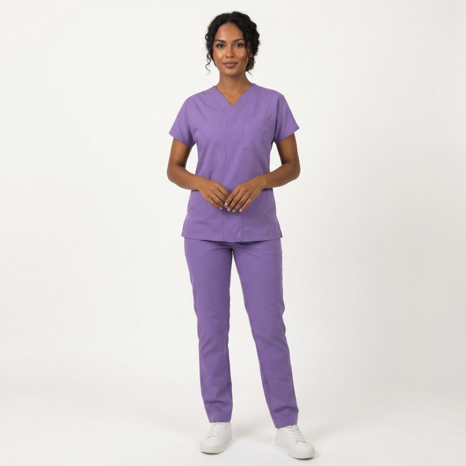 Likralı Klasik Seri Kadın Lila Scrubs
