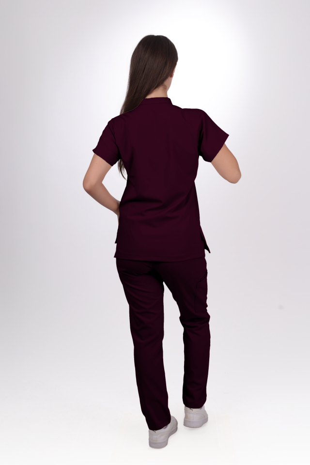 Premium Likralı Snap Seri Kadın Mürdüm Scrubs