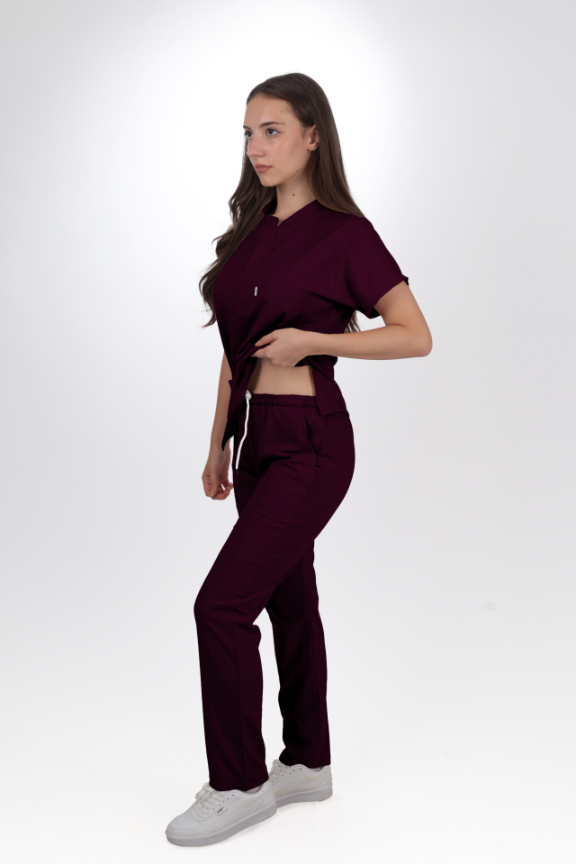 Premium Likralı Snap Seri Kadın Mürdüm Scrubs