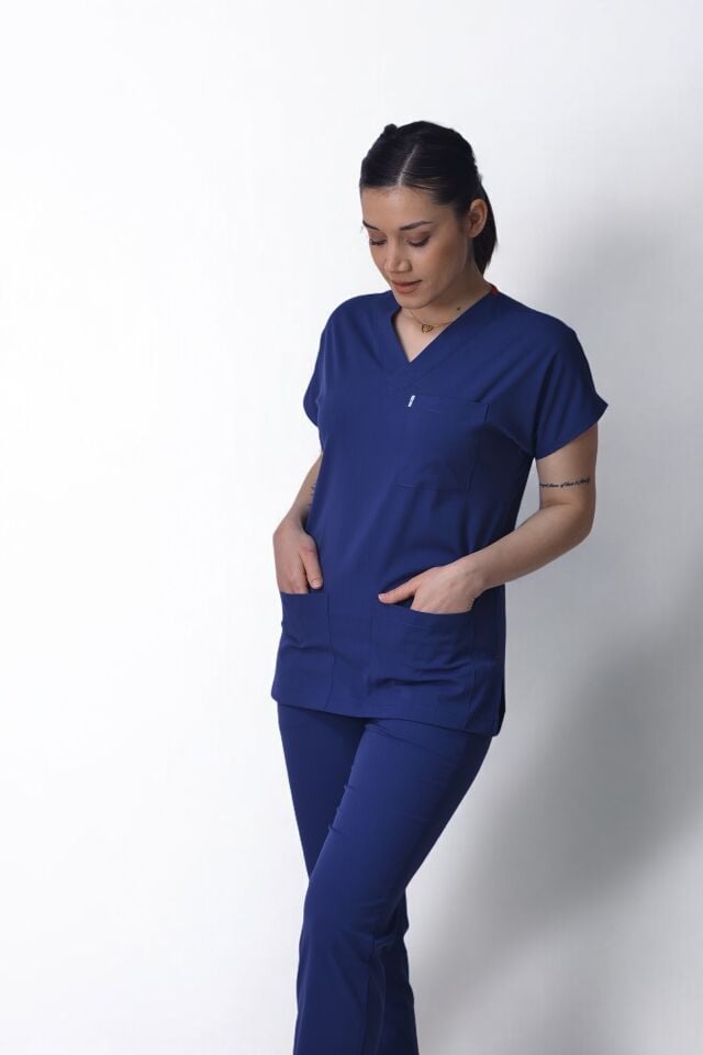 Premium Likralı Klasik Seri Kadın Tek Üst Havacı Mavi