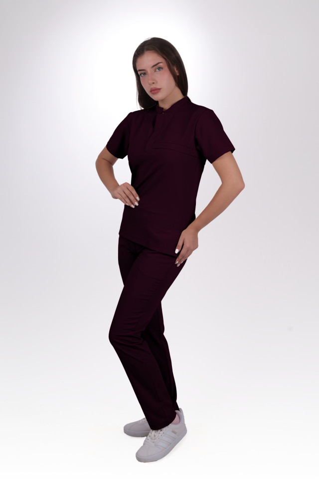 Premium Likralı Lotus Seri Kadın Mürdüm Scrubs