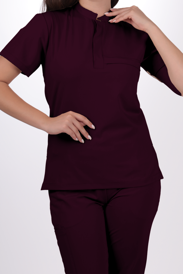 Premium Likralı Lotus Seri Kadın Mürdüm Scrubs
