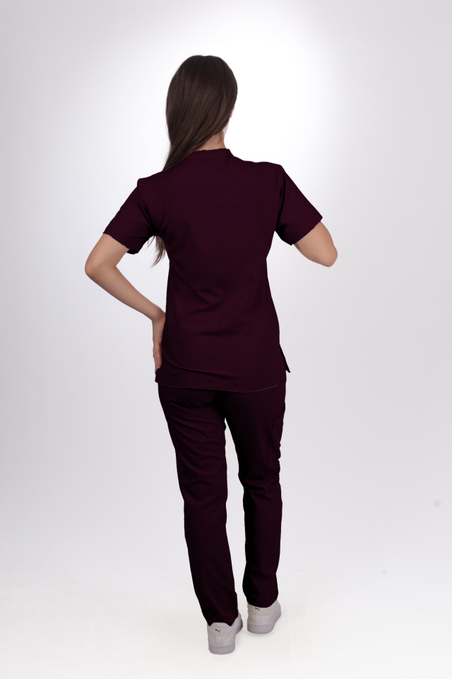 Premium Likralı Lotus Seri Kadın Mürdüm Scrubs