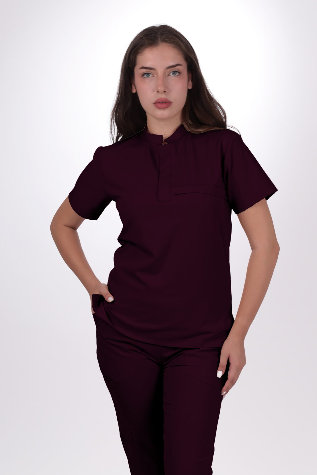 Premium Likralı Lotus Seri Kadın Mürdüm Scrubs