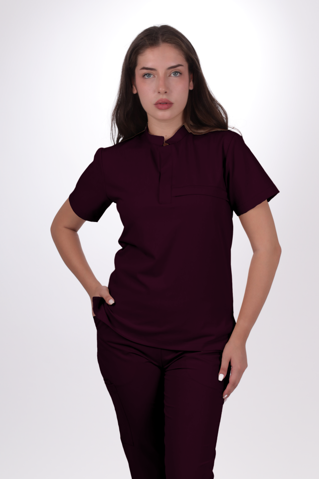 Premium Likralı Lotus Seri Kadın Mürdüm Scrubs