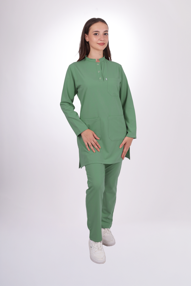 Premium Likralı Tesettür Seri Kadın Fıstık Yeşili Scrubs