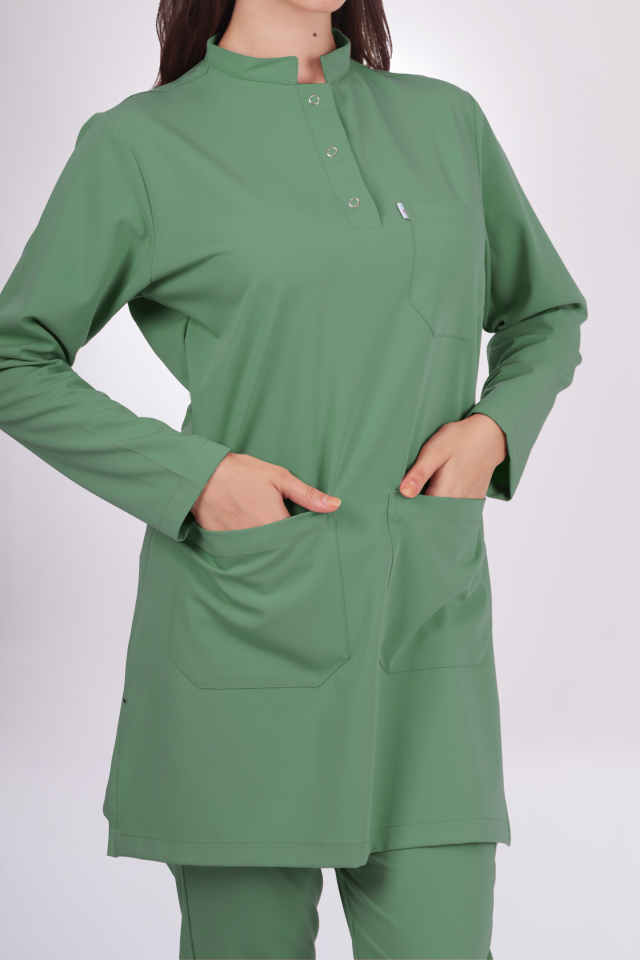 Premium Likralı Tesettür Seri Kadın Fıstık Yeşili Scrubs