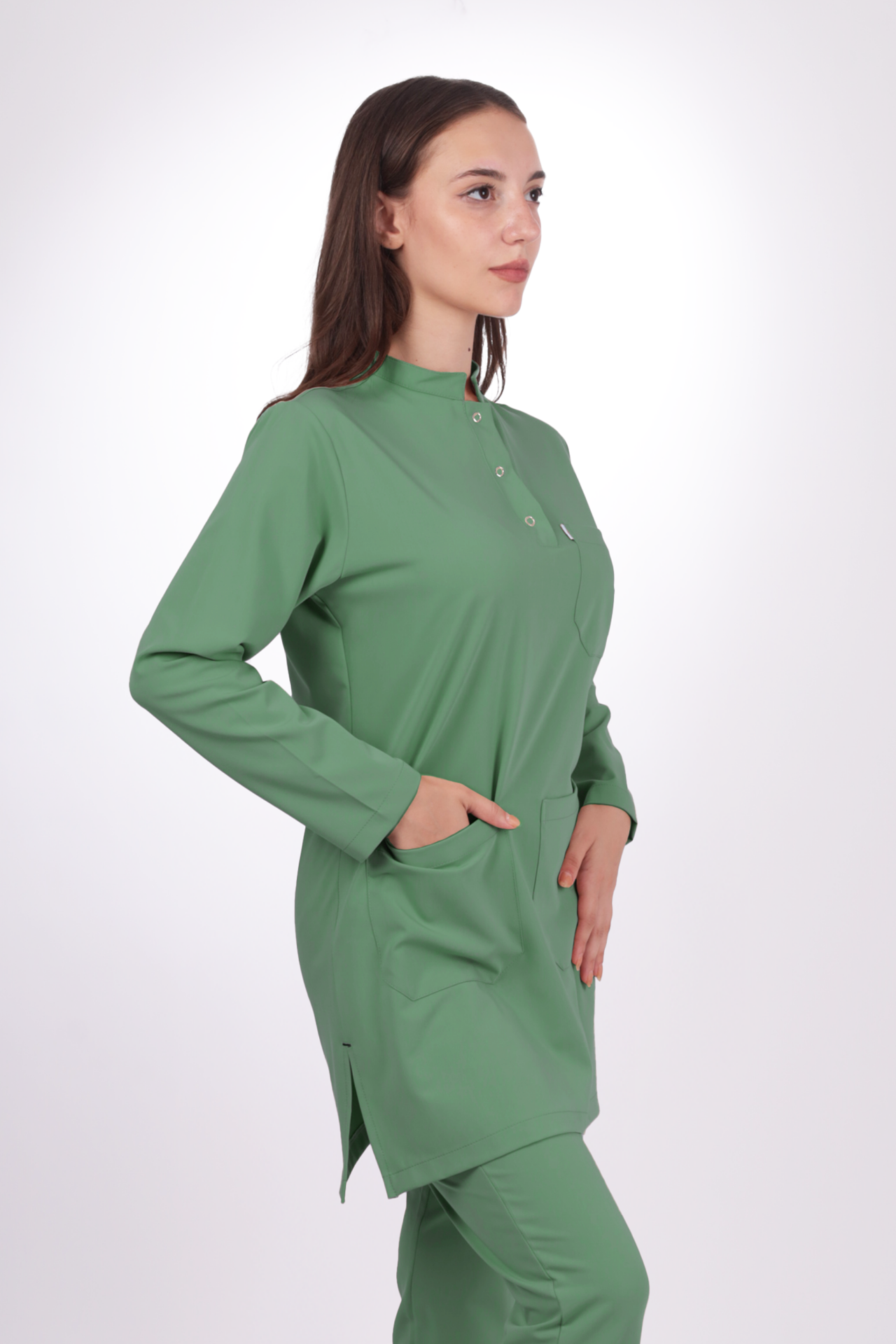 Premium Likralı Tesettür Seri Kadın Fıstık Yeşili Scrubs