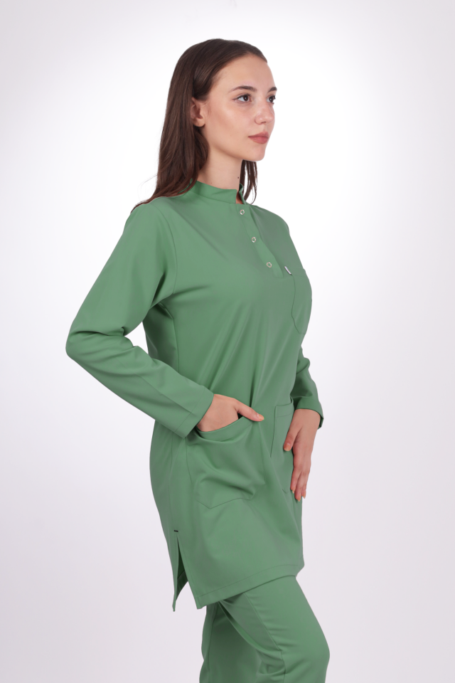 Premium Likralı Tesettür Seri Kadın Fıstık Yeşili Scrubs