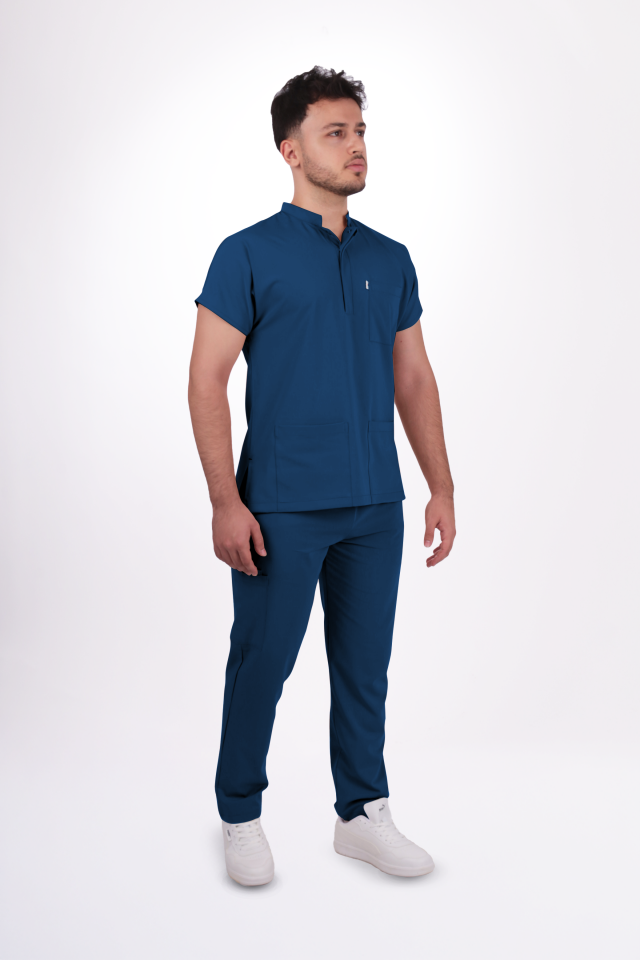 Premium Likralı Snap Seri Erkek Marine Petrol Scrubs