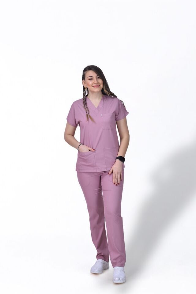 Likralı Klasik Seri Kadın Aqua Pembe Scrubs