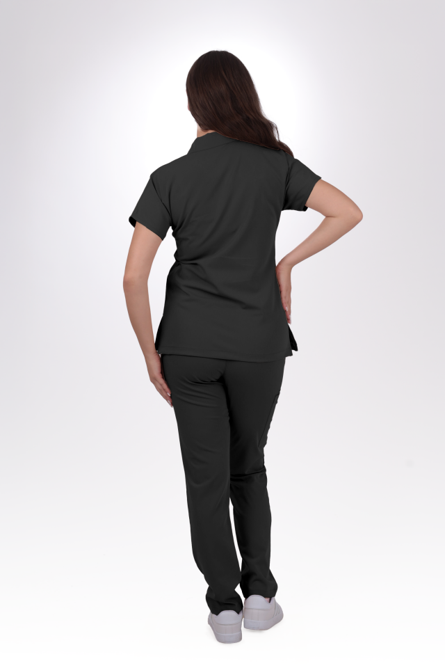 Premium Likralı Zipper Seri Kadın Antrasit Gri Scrubs